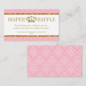Little Princess Royal Pink en Gold Diaper Raffle Informatiekaartje (Voorkant / Achterkant)