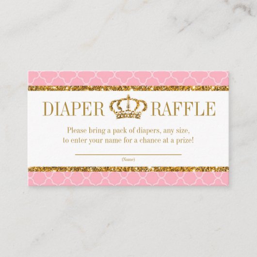 Little Princess Royal Pink en Gold Diaper Raffle Informatiekaartje (Voorkant)