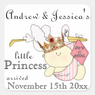 Little Princess-Stork/Baby-Namen/Data aanpassen Vierkante Sticker