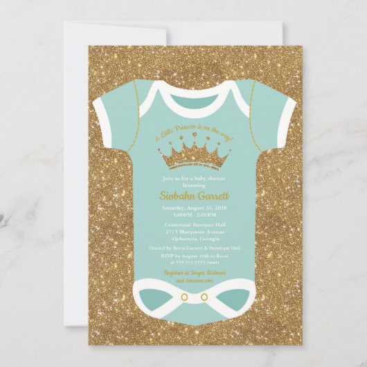 Little Princess Turquoise Glitter Gold Baby shower Kaart (Voorkant)
