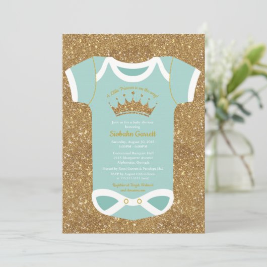 Little Princess Turquoise Glitter Gold Baby shower Kaart (Staand voorkant)