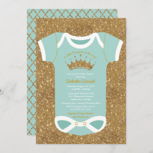 Little Princess Turquoise Glitter Gold Baby shower Kaart
