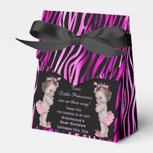 Little Princess Twins Baby shower Zebra Pattern Bedankdoosjes (Voorkant Zijde)