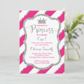 Little Princess Verjaardag Uitnodiging Roze Zilver (Staand voorkant)