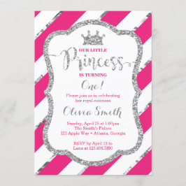 Little Princess Verjaardag Uitnodiging Roze Zilver