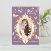 Little Princess Violet & Gold Birthday Invitation Kaart (Staand voorkant)