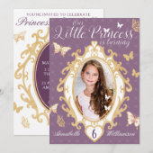 Little Princess Violet & Gold Birthday Invitation Kaart (Voorkant / Achterkant)