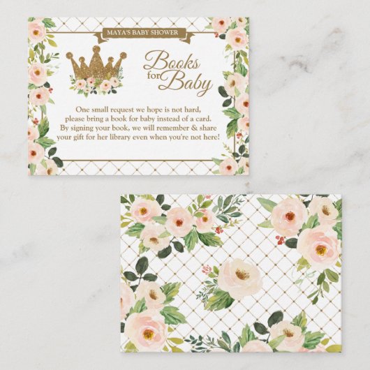 Little Princess White Blush Floral Baby's Library Informatiekaartje (Voorkant / Achterkant)