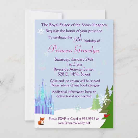 Little Princess Winter Party Brown Hair Kaart (Achterkant)