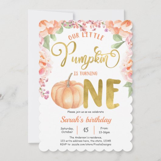 Little Pumkin Girl 1e verjaardag Herfst Bloemen Kaart