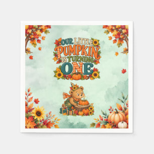 Little Pumpkin 1e Verjaardag Woodland Uitnodiging Servet
