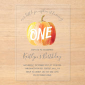 Little Pumpkin 1st Birthday Acryl Uitnodigingen (Voorkant)