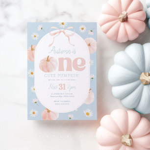 Little Pumpkin 1st Birthday Daisies Blauw Roze Bow Kaart