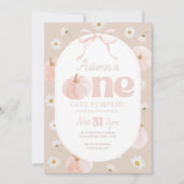 Little Pumpkin 1st Birthday Daisies Neutral Bow Kaart (Voorkant)