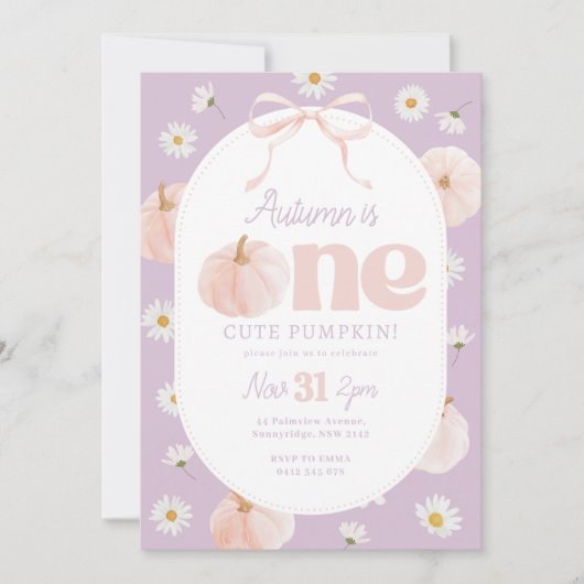 Little Pumpkin 1st Birthday Daisies Paarse boog Kaart (Voorkant)