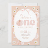 Little Pumpkin 1st Birthday Daisies Peach Bow Kaart (Voorkant)