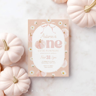 Little Pumpkin 1st Birthday Daisies Peach Bow Kaart
