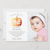 Little Pumpkin 1st Birthday Foto Bedankkaart (Voorkant)