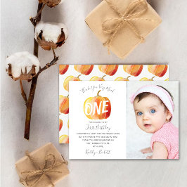 Little Pumpkin 1st Birthday Foto Bedankkaart