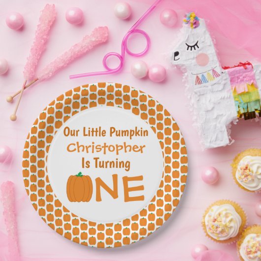 Little Pumpkin 1st Birthday Papieren Bordje (Feest)