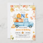 Little Pumpkin 1st Birthday Party Boy Blue Truck Kaart (Voorkant)