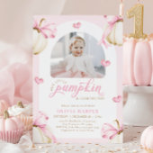 Little Pumpkin 1st Birthday Photo Invitation Kaart