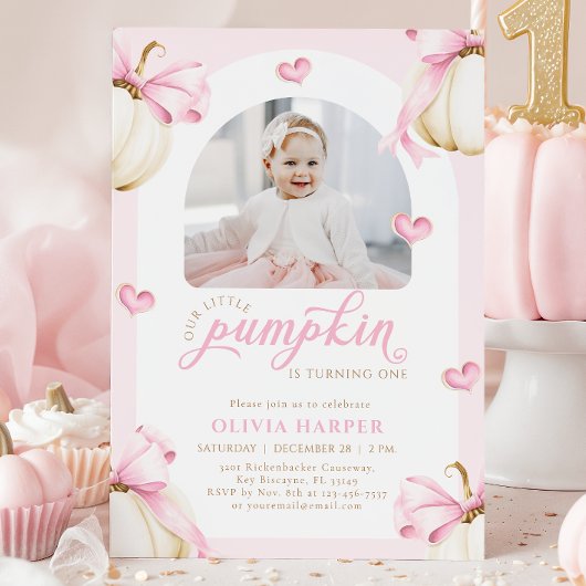 Little Pumpkin 1st Birthday Photo Invitation Kaart