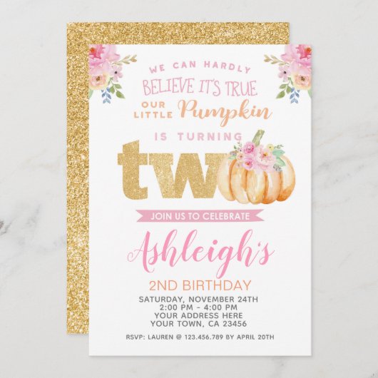 Little Pumpkin 2nd Birthday Invitation Kaart (Voorkant / Achterkant)