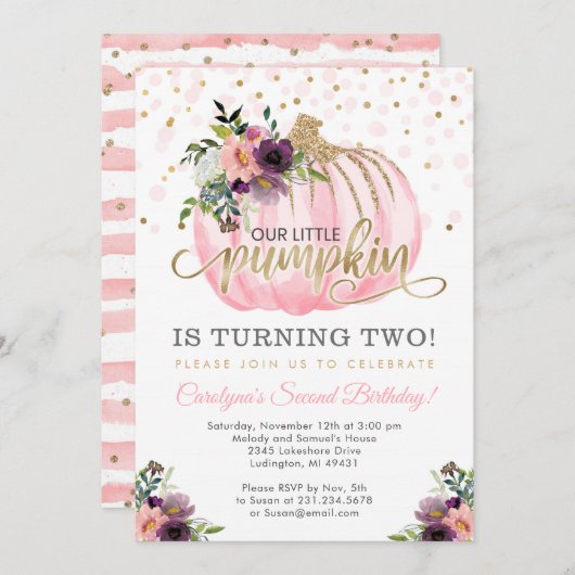 Little Pumpkin 2nd Birthday Invitation Kaart (Voorkant / Achterkant)