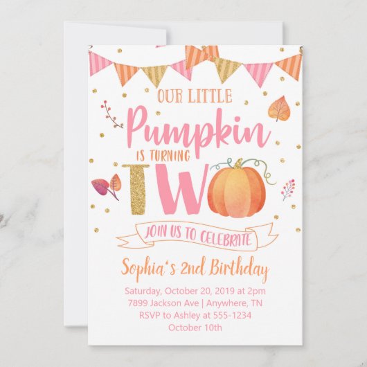 Little Pumpkin 2nd Birthday Invitation Kaart (Voorkant)