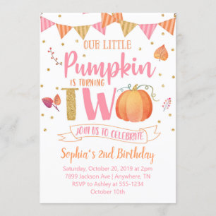 Little Pumpkin 2nd Birthday Invitation Kaart