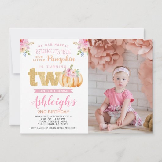 Little Pumpkin 2nd Birthday Invitation met foto Kaart (Voorkant)