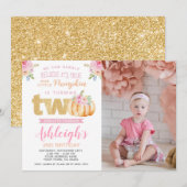 Little Pumpkin 2nd Birthday Invitation met foto Kaart (Voorkant / Achterkant)