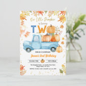 Little Pumpkin 2nd Birthday Party Boy Blue Truck Kaart (Staand voorkant)