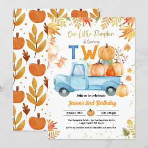 Little Pumpkin 2nd Birthday Party Boy Blue Truck Kaart