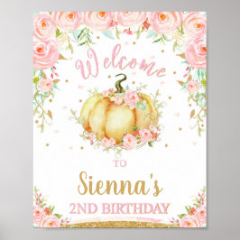 Little Pumpkin 2nd Birthday Welcome Sign Poster