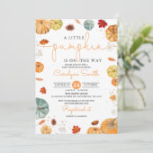 Little Pumpkin Autumn Baby shower Invitation Kaart (Staand voorkant)
