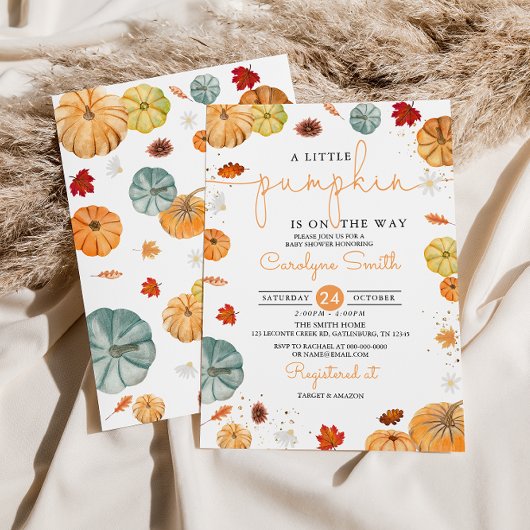 Little Pumpkin Autumn Baby shower Invitation Kaart