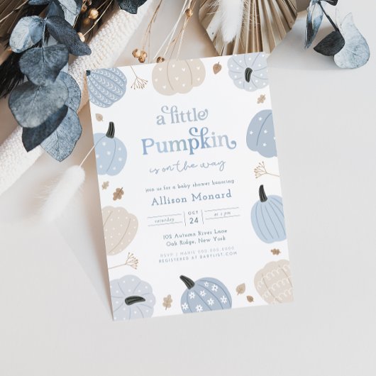 Little Pumpkin Autumn Baby shower Invitation Kaart
