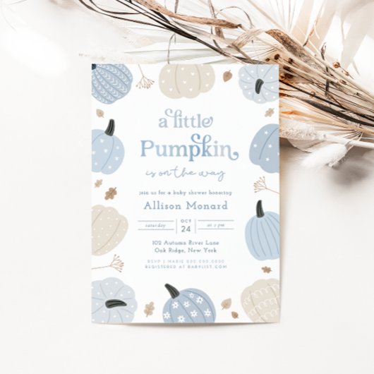 Little Pumpkin Autumn Baby shower Invitation Kaart