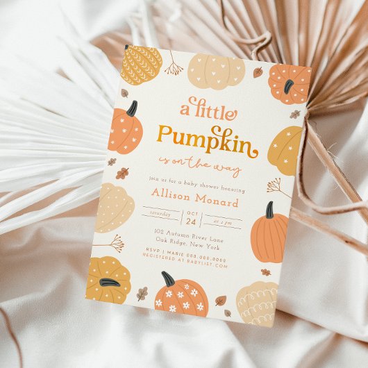 Little Pumpkin Autumn Baby shower Invitation Kaart