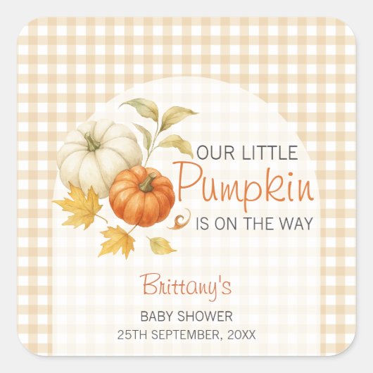 Little Pumpkin Autumn Baby shower Vierkante Sticker (Voorkant)