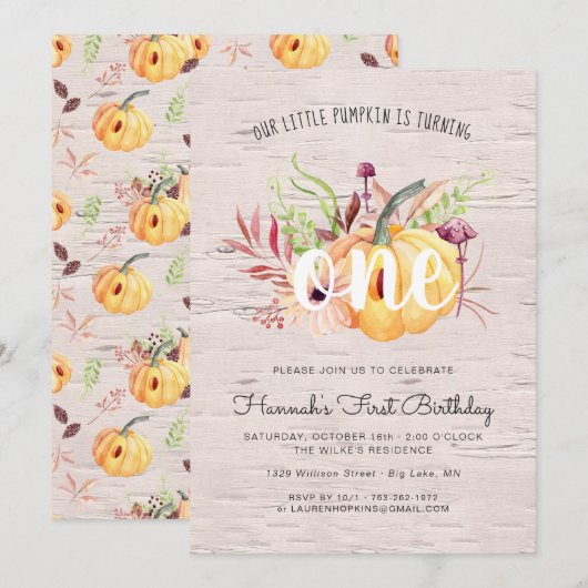 Little Pumpkin Autumn Birthday Party Invitation Kaart (Voorkant / Achterkant)