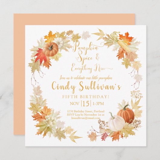 Little Pumpkin Autumn Birthday Party Invitation Kaart (Voorkant / Achterkant)