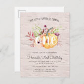Little Pumpkin Autumn Birthday Party Invitation Uitnodiging Briefkaart (Voorkant / Achterkant)