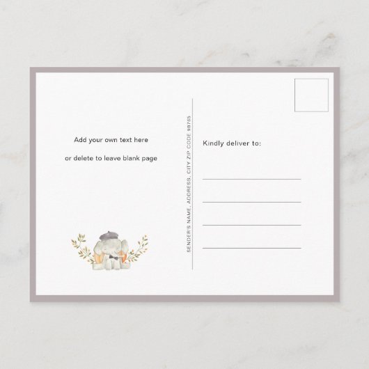 Little Pumpkin Autumn Elephant Boy Baby shower Uitnodiging Briefkaart (Achterkant)