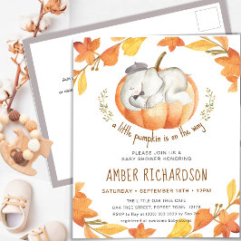 Little Pumpkin Autumn Elephant Boy Baby shower Uitnodiging Briefkaart