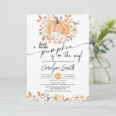 Little Pumpkin Autumn Floral Herfst Baby shower Kaart (Staand voorkant)