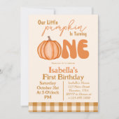 Little Pumpkin Autumn Herfst 1e verjaardag Uitnodi Kaart (Voorkant)