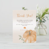 Little Pumpkin Autumn Herfst Baby shower Bedankkaart (Staand voorkant)